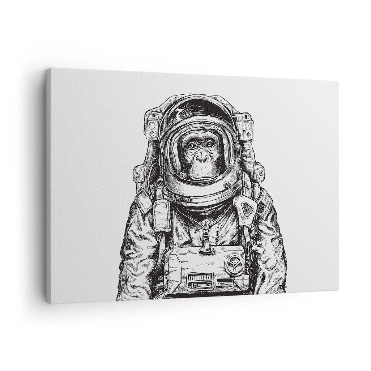 Impression sur toile - Image sur toile - Graphique d'un astronaute en combinaison spatiale avec une tête de singe - 70x50cm - Évolution alternative - Décoration murale moderne pour le salon et la chambre ARTTOR