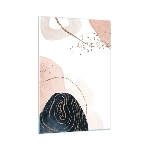 Impression sur verre - Image sur verre - Formes abstraites dans des tons beige et bleu marine avec des détails dorés - 70x100cm - Tout coule - Décoration murale moderne pour le salon et la chambre ARTTOR