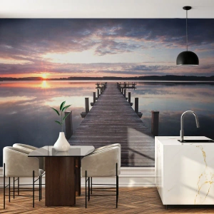 Papier peint sur mesure Autocollant Deluxe - Une frontière tranquille entre le jour et la nuit - Paysage, Lac, Coucher de soleil