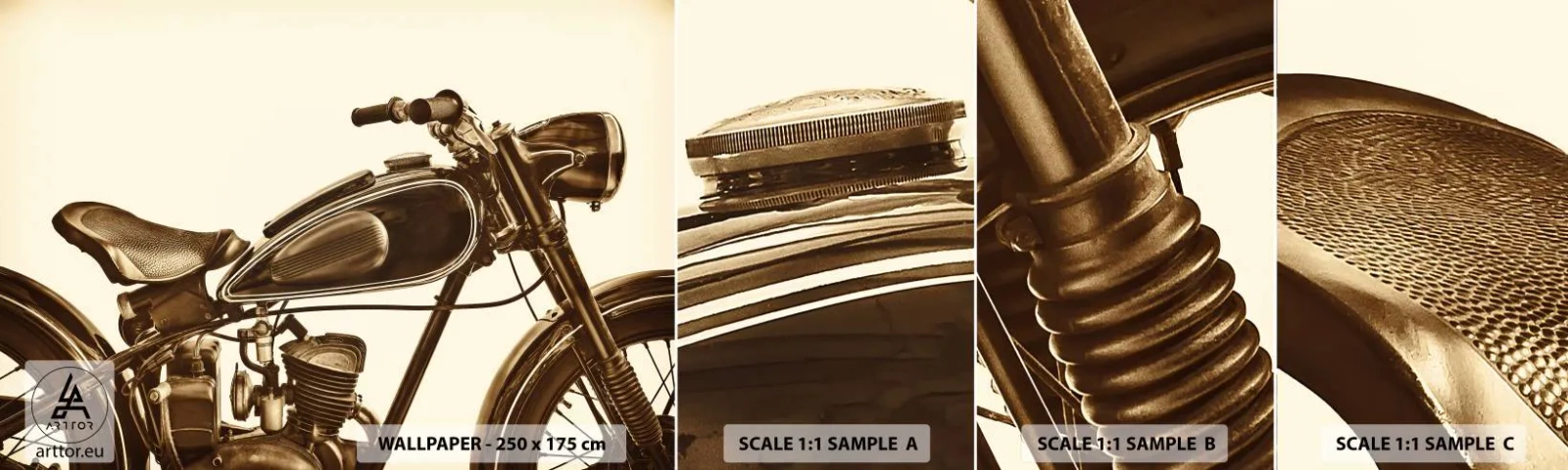 Échantillon De Papier Peint Standard Eco - Nostalgie du classique - Moto, Ancien, Automobile - 100x30 cm
