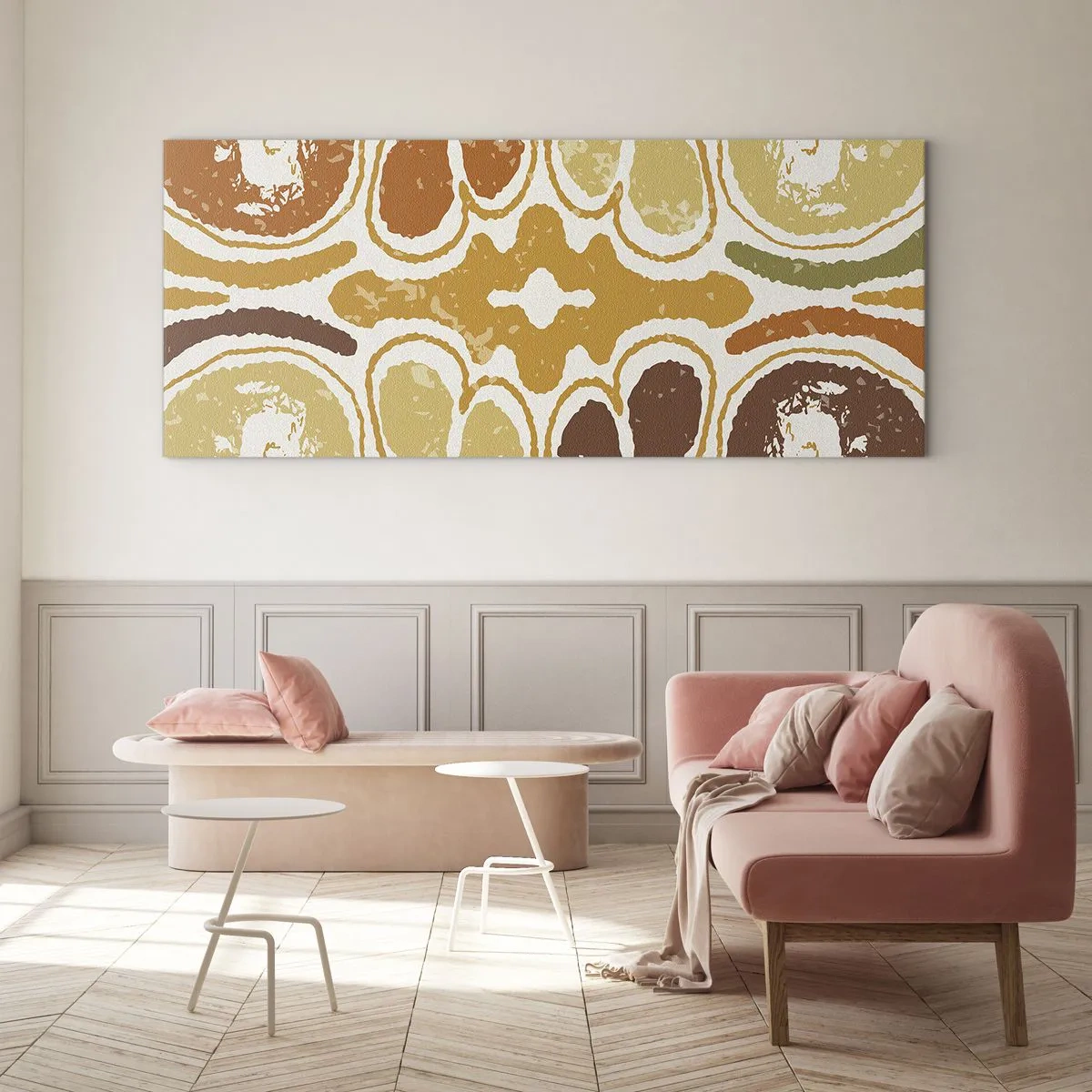 Impression sur verre - Image sur verre - Motifs abstraits chaleureux dans les tons jaunes et bruns - 160x50cm - Abstraction sentimentale - Décoration murale moderne pour le salon et la chambre ARTTOR