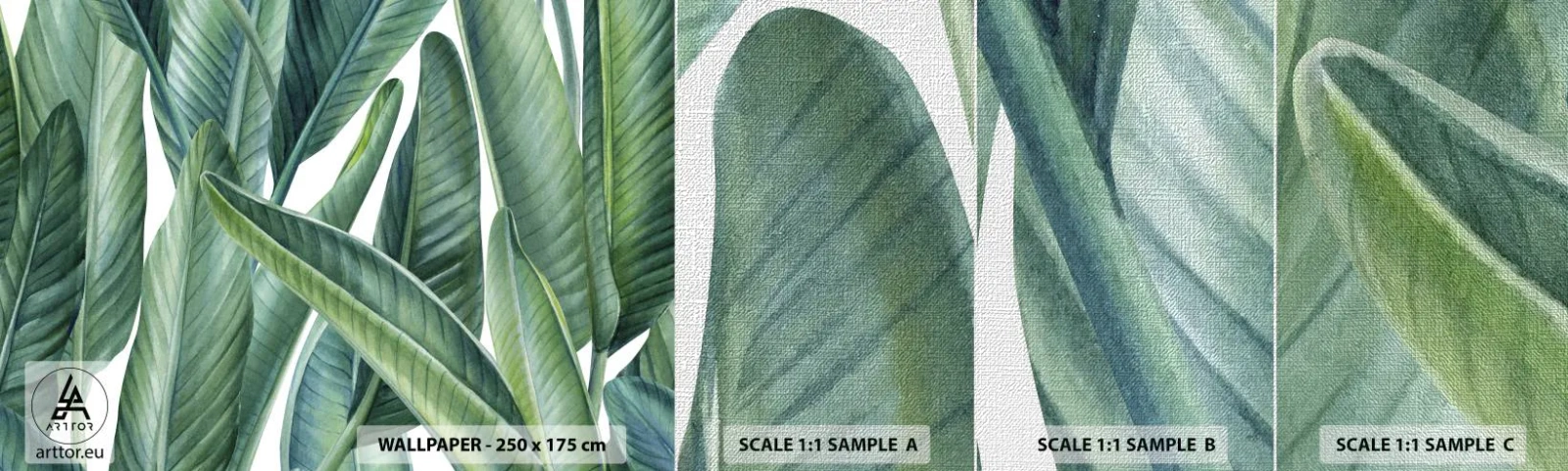 Échantillon de Papier Peint Premium Canvas - La nature face à elle-même - Feuilles vertes, Plante tropicale, Nature - 100x30 cm