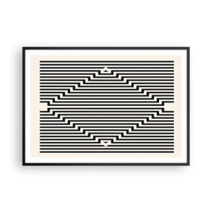 Affiche dans un cadre noir - Poster - Lignes noires et blanches créant un effet d'illusion géométrique - 100x70cm - Illusion géométrique - Décoration murale moderne pour le salon et la chambre ARTTOR