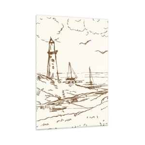Impression sur verre - Image sur verre - Croquis d'un phare dans un paysage balnéaire - 50x70cm - Esquisse de souvenirs d'été - Décoration murale moderne pour le salon et la chambre ARTTOR