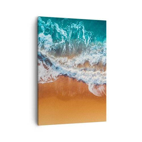 Impression sur toile - Image sur toile - Vue aérienne des vagues de l'océan s'écrasant sur le rivage - 50x70cm - Toujours ensemble - Décoration murale moderne pour le salon et la chambre ARTTOR