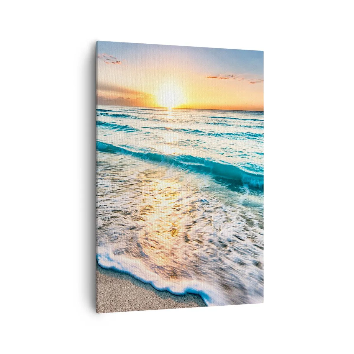 Impression sur toile - Image sur toile - Lever de soleil sur une plage tranquille avec des vagues - 70x100cm - Une vue qui en vaut la peine - Décoration murale moderne pour le salon et la chambre ARTTOR