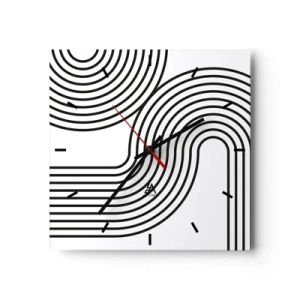 Horloge murale - Pendule murale - Une peinture abstraite avec des lignes noires créant des motifs géométriques sur un fond blanc. - 30x30cm - En plein virage - Décoration murale moderne pour le salon et la chambre ARTTOR