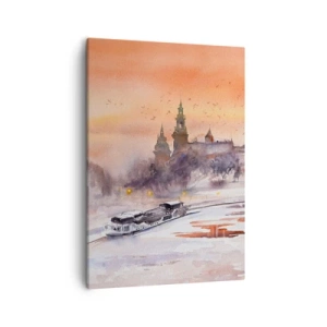 Impression sur toile - Image sur toile - Coucher de soleil sur le château dans un paysage hivernal - 50x70cm - Coucher de soleil royal - Décoration murale moderne pour le salon et la chambre ARTTOR