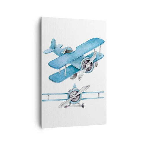 Impression sur toile - Image sur toile - Avions rétro bleus - 80x120cm - Un gagnant né - Décoration murale moderne pour le salon et la chambre ARTTOR