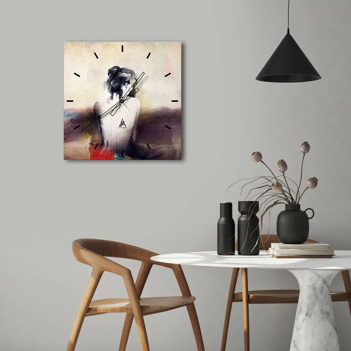 Horloge murale - Pendule murale - Un portrait subtil d'une femme dans un style artistique - 30x30cm - Lignes lisses, formes ovales - Décoration murale moderne pour le salon et la chambre ARTTOR
