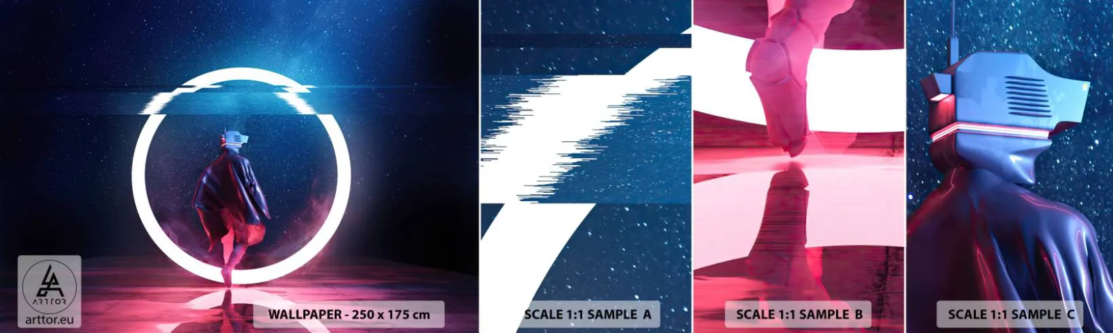 Échantillon de Papier Peint Autocollant Deluxe Sticker - Entre deux mondes - Futuriste, Astronaute, Cosmos - 100x30 cm