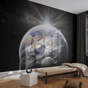 Papier Peint Photo Premium Canvas - La Terre et la Lune illuminées par la lueur de l'espace - 100x70cm - En pleine splendeur - Décoration murale moderne pour le salon et la chambre ARTTOR