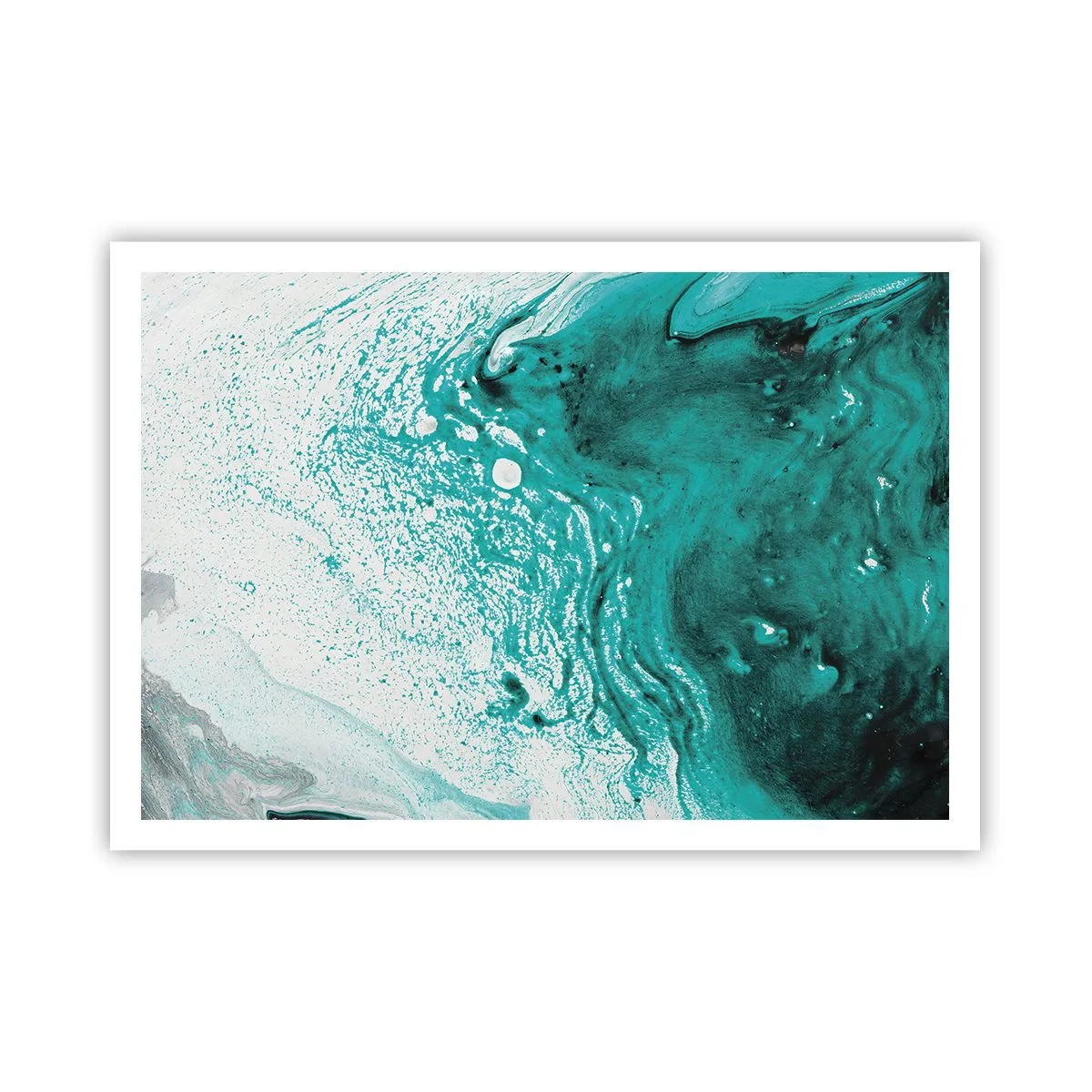 Affiche - Poster - Composition abstraite dans des tons turquoise sur fond blanc - 100x70cm - Se fondre dans le bleu et le turquoise - Décoration murale moderne pour le salon et la chambre ARTTOR