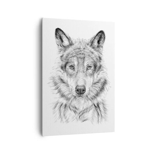 Impression sur toile - Image sur toile - Croquis d'une tête de loup dans un style monochrome sur fond blanc - 70x100cm - Un leader né - Décoration murale moderne pour le salon et la chambre ARTTOR