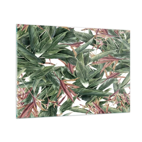 Impression sur verre - Image sur verre - Feuilles dans les tons de vert et de bordeaux sur fond clair - 100x70cm - Arbuste émeraude-lilas - Décoration murale moderne pour le salon et la chambre ARTTOR