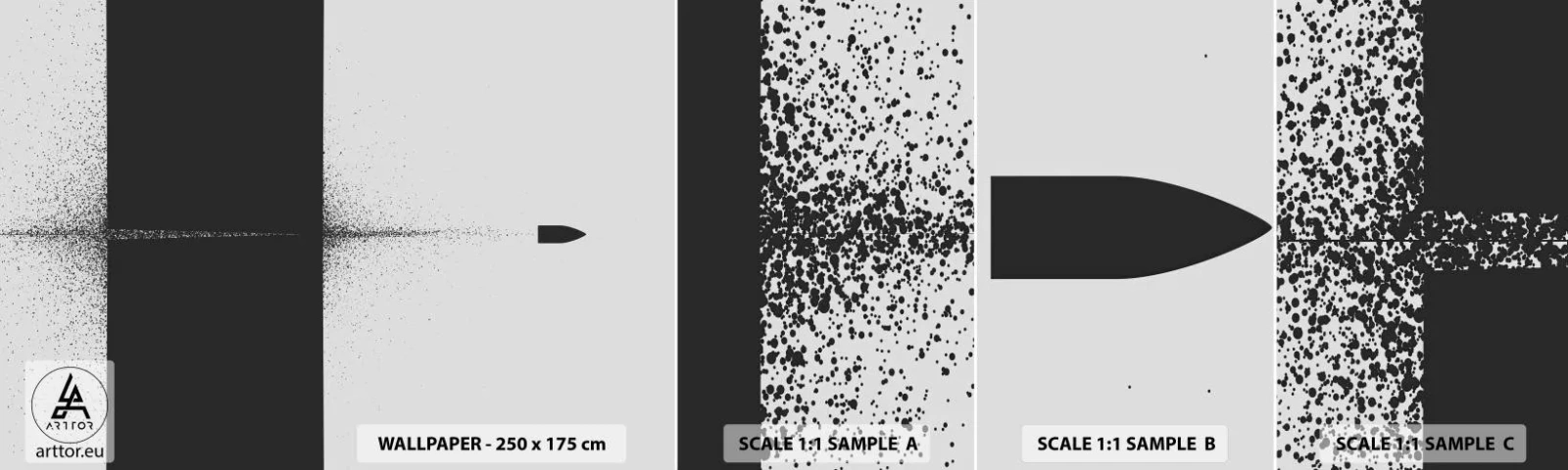 Échantillon de Papier Peint Autocollant Deluxe Sticker - Droit au but - Balle, Noir et blanc, Abstraction - 100x30 cm