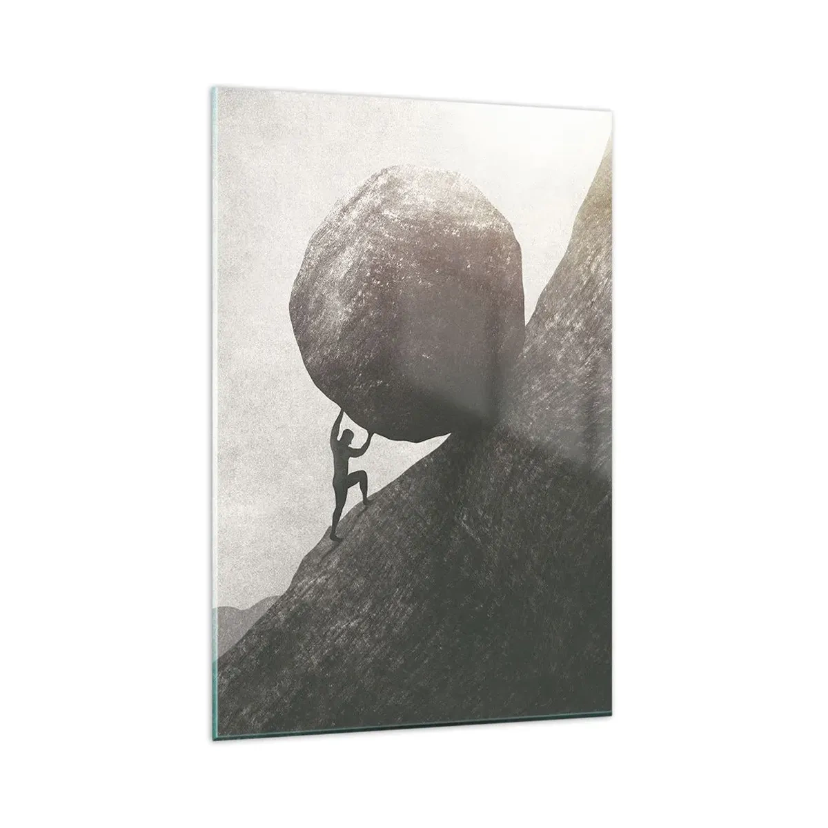 Impression sur verre - Image sur verre - Un homme escaladant un énorme rocher sur une colline - 80x120cm - Je crois contre tout espoir - Décoration murale moderne pour le salon et la chambre ARTTOR