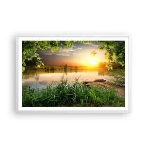 Affiche dans un cadre blanc - Poster - Paysage dans un cadre verdoyant - 91x61 cm