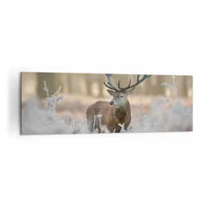 Impression sur toile - Image sur toile - Un cerf dans une clairière givrée dans une forêt hivernale aux couleurs subtiles - 160x50cm - Une matinée animée - Décoration murale moderne pour le salon et la chambre ARTTOR