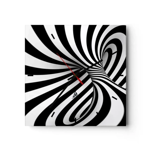 Horloge murale - Pendule murale - Tunnel abstrait avec des rayures en spirale noires et blanches - 30x30cm - Composition : espace de danse - Décoration murale moderne pour le salon et la chambre ARTTOR