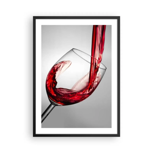 Affiche dans un cadre noir - Poster - Du vin rouge versé dans un verre - 50x70cm - Nuance - mouvement - son - Décoration murale moderne pour le salon et la chambre ARTTOR