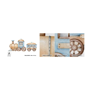 Échantillon de Papier Peint Premium Sand - Il est à la gare... - Enfants, Former, Rétro - 100x30 cm