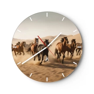 Horloge murale - Pendule murale - Chevaux au galop sur fond de dunes du désert - 30x30cm - Libre comme le vent - Décoration murale moderne pour le salon, la cuisine et la chambre ARTTOR