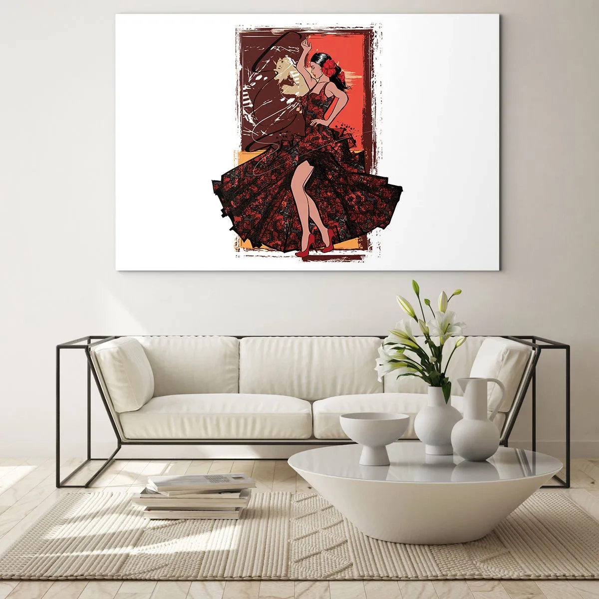 Impression sur verre - Image sur verre - Danseuse de flamenco dans une élégante robe rouge et noire - 120x80cm - Au rythme du cœur - Décoration murale moderne pour le salon et la chambre ARTTOR