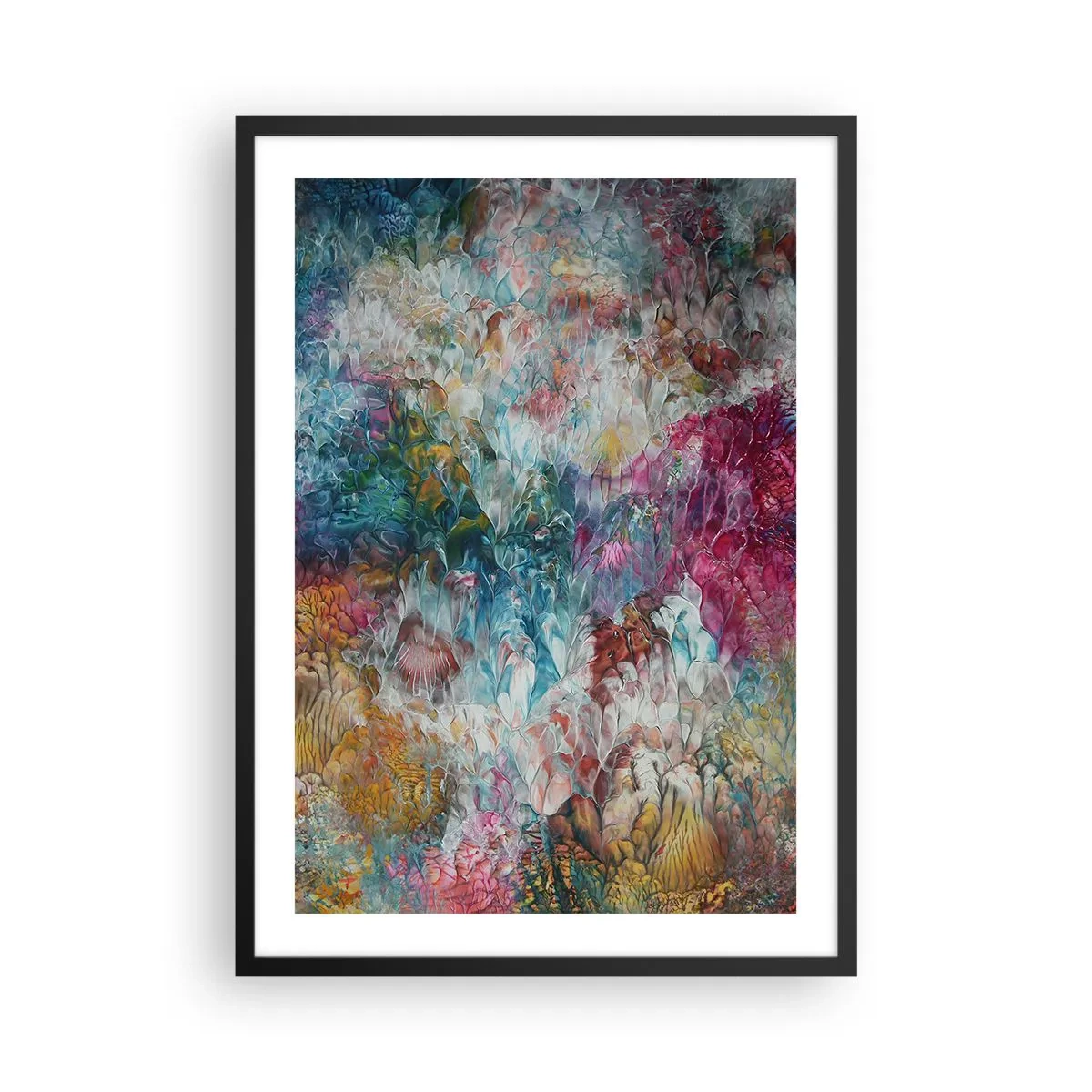 Affiche dans un cadre noir - Poster - Une composition abstraite ressemblant à des fleurs en fleurs - 50x70cm - En pleine floraison - Décoration murale moderne pour le salon et la chambre ARTTOR