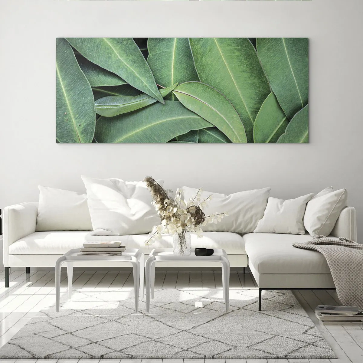 Impression sur verre - Image sur verre - Gros plan de feuilles vertes créant un motif naturel - 120x50cm - Juteux et frais - Décoration murale moderne pour le salon et la chambre ARTTOR