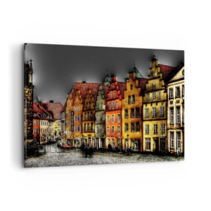 Impression sur toile - Image sur toile - Maisons colorées dans une rue pavée de la ville historique - 100x70cm - La seule chose qui manque est un carrosse enchantée - Décoration murale moderne pour le salon et la chambre ARTTOR