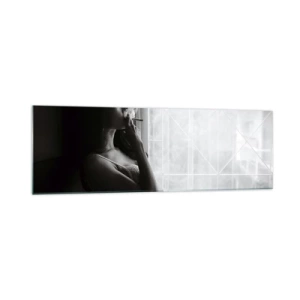 Impression sur verre - Image sur verre - Une femme dans une pose sensuelle sur une photographie en noir et blanc - 160x50cm - Vous sentez-vous libre ? - Décoration murale moderne pour le salon et la chambre ARTTOR