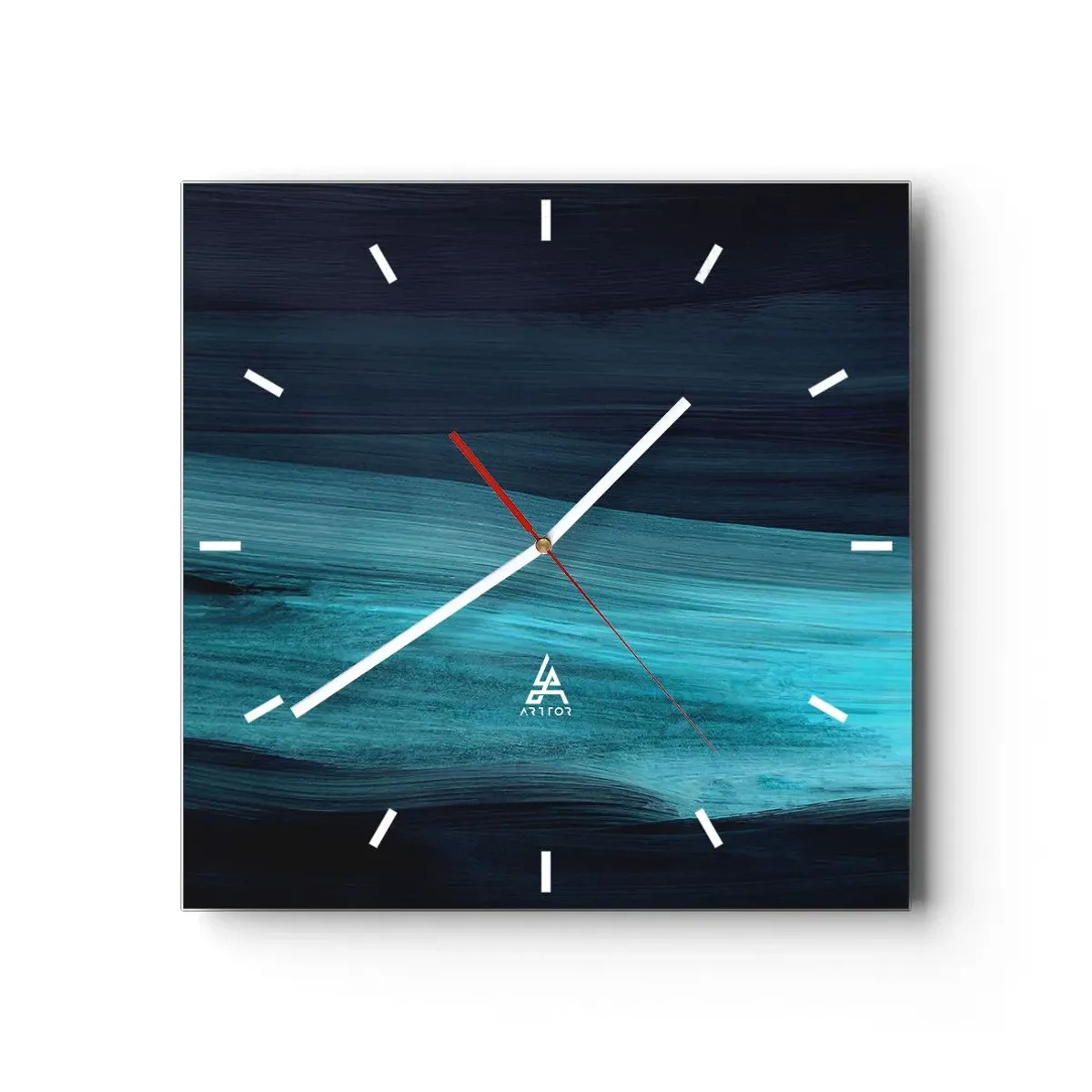 Horloge murale - Pendule murale - De subtiles vagues abstraites dans des tons bleus foncés - 30x30cm - Suivez le courant - Décoration murale moderne pour le salon et la chambre ARTTOR