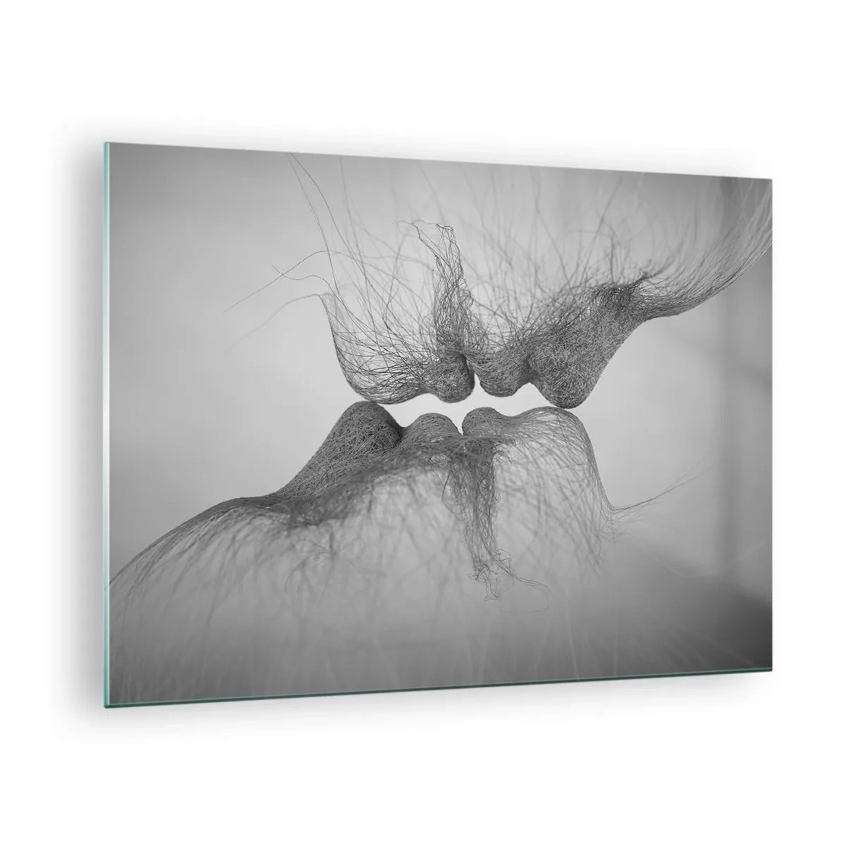 Impression sur verre - Image sur verre - Baiser abstrait en noir et blanc - 70x50cm - La bise du vent - Décoration murale moderne pour le salon et la chambre ARTTOR