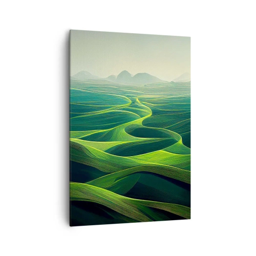 Impression sur toile - Image sur toile - Collines verdoyantes avec des sentiers vallonnés - 70x100cm - Dans les vallées verdoyantes - Décoration murale moderne pour le salon et la chambre ARTTOR