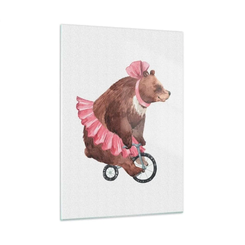 Impression sur verre - Image sur verre - Un ours en jupe rose sur un monocycle - 50x70cm - Quel cirque ! - Décoration murale moderne pour le salon et la chambre ARTTOR