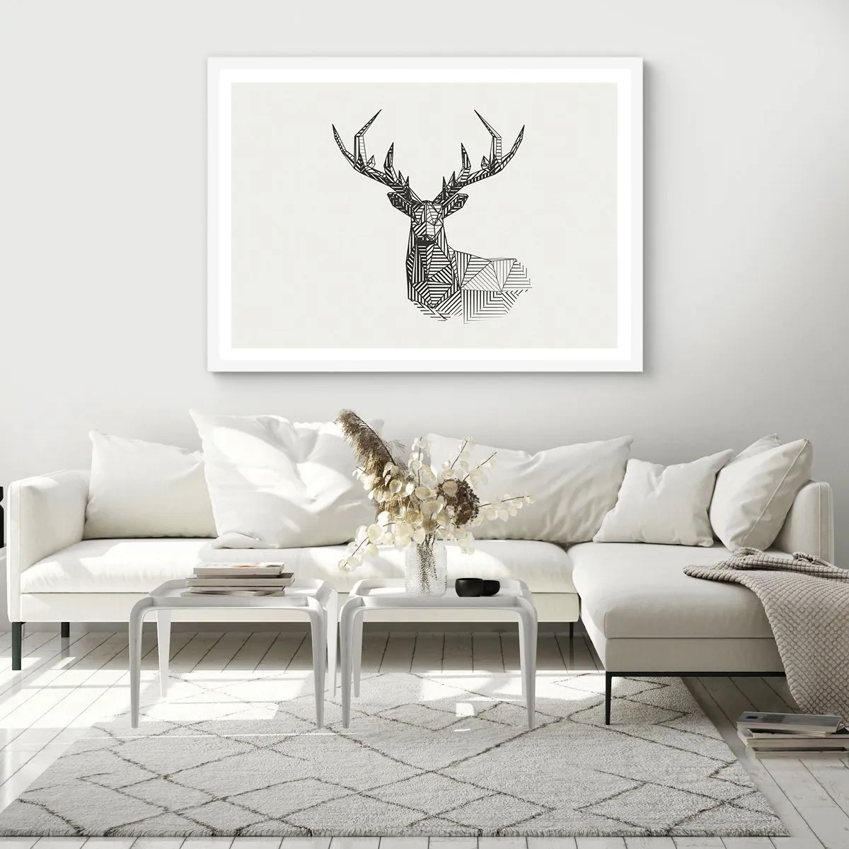 Affiche dans un cadre blanc - Poster - Cerf dans un style cubique - 70x50 cm