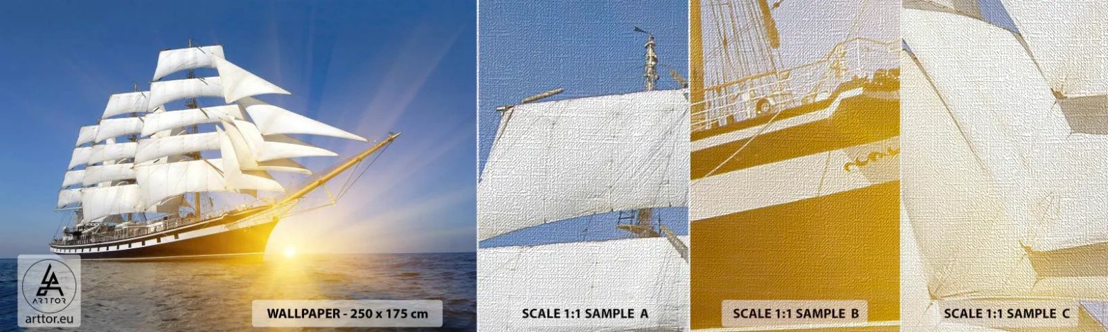 Échantillon de Papier Peint Premium Canvas - Leur temps ne passera jamais - Mer, Bateau à voile, Bateau - 100x30 cm