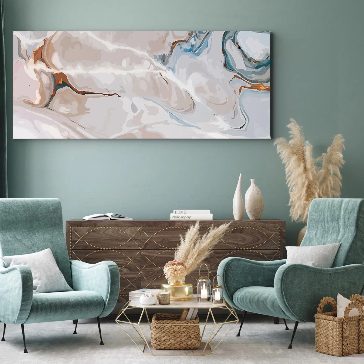 Impression sur toile - Image sur toile - Le bleu serpente sous le blanc - 100x40 cm