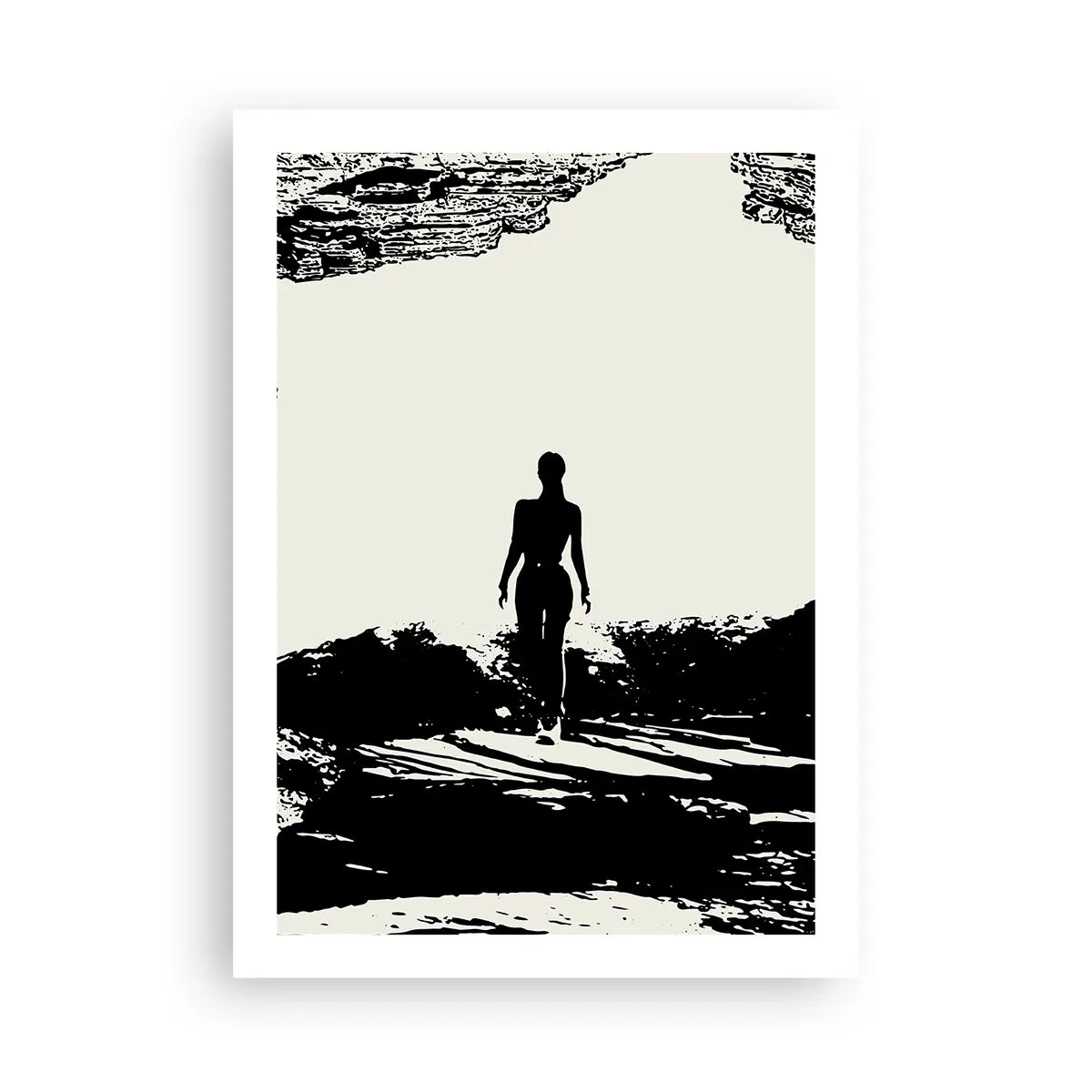 Affiche - Poster - Silhouette d'une femme sortant d'une grotte dans un style contrasté - 50x70cm - Nouveau look - Décoration murale moderne pour le salon et la chambre ARTTOR