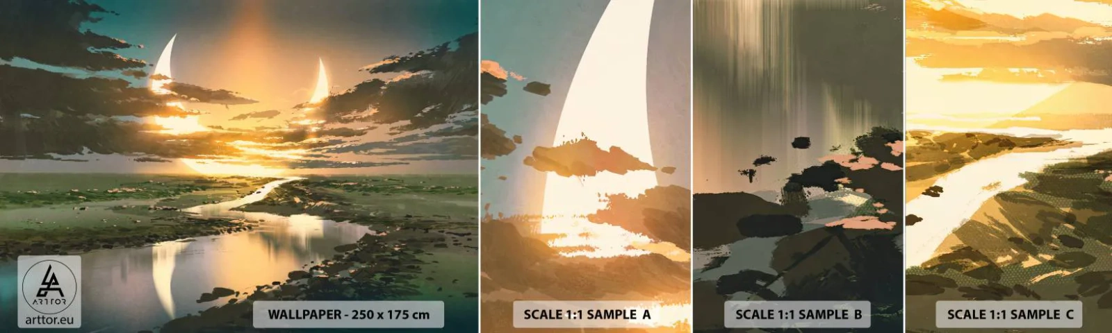 Échantillon De Papier Peint Standard Eco - Quelque part dans une galaxie lointaine, très lointaine - Paysage, Lune, Fantaisie - 100x30 cm