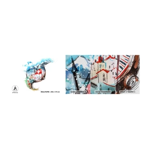 Échantillon de Papier Peint Premium Sand - L'esprit de la Suisse - Abstraction, Montre Suisse, Alpes - 100x30 cm
