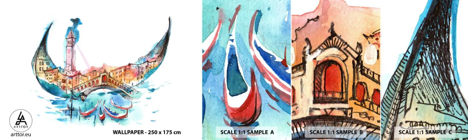 Échantillon De Papier Peint Standard Eco - Nous naviguons à travers la ville - Abstraction, Venise, Pont - 100x30 cm