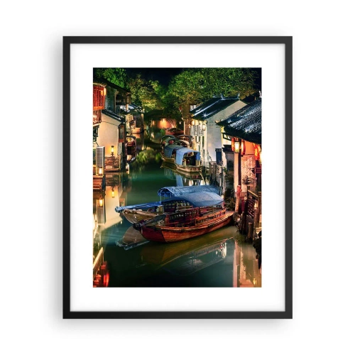 Affiche dans un cadre noir - Poster - Soirée dans une rue chinoise - 40x50 cm