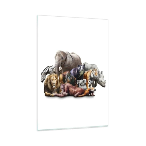 Impression sur verre - Image sur verre - Une variété d'animaux sauvages dans une composition de groupe - 80x120cm - Photographie de famille africaine - Décoration murale moderne pour le salon et la chambre ARTTOR