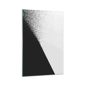 Impression sur verre - Image sur verre - Abstraction minimaliste en noir et blanc avec des points dispersés - 70x100cm - De plus en plus vite, de plus en plus - Décoration murale moderne pour le salon et la chambre ARTTOR