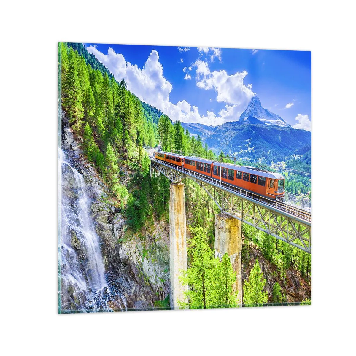 Impression sur verre - Image sur verre - Train dans les Alpes - 40x40 cm