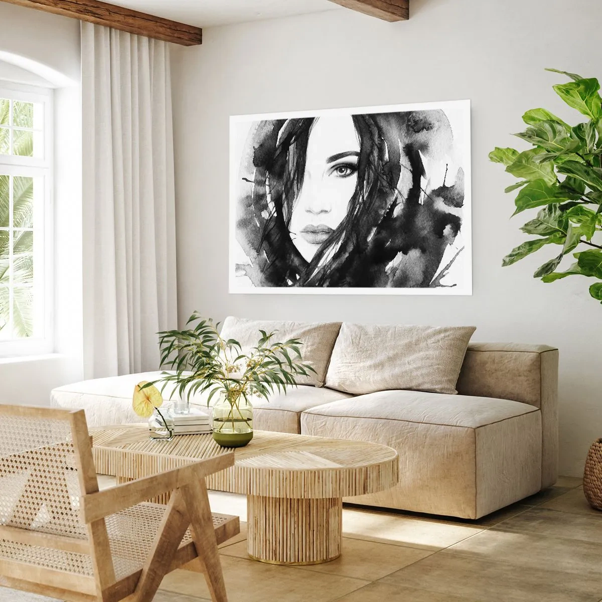 Affiche - Poster - Portrait d'une dame en noir et blanc - 91x61 cm