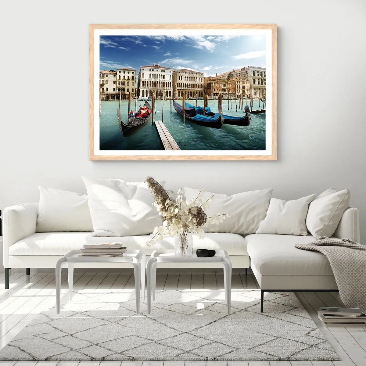 Affiche dans un chêne clair - Poster - Palace bleu ciel - 100x70 cm