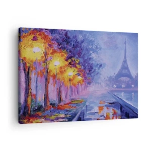 Impression sur toile - Image sur toile - Une avenue avec des lampadaires à Paris avec la Tour Eiffel en arrière-plan - 70x50cm - Une ballade idéale - Décoration murale moderne pour le salon et la chambre ARTTOR